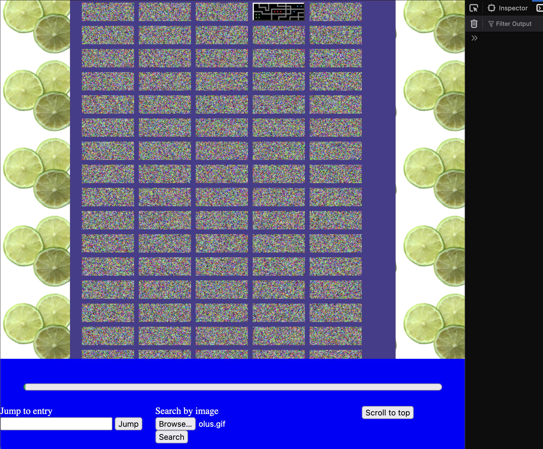 screenshot of page containing pixel soup and one coherent banner