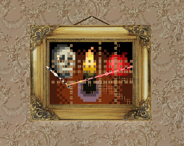 A digital pixel art painting of a still life. several pixels are missing,